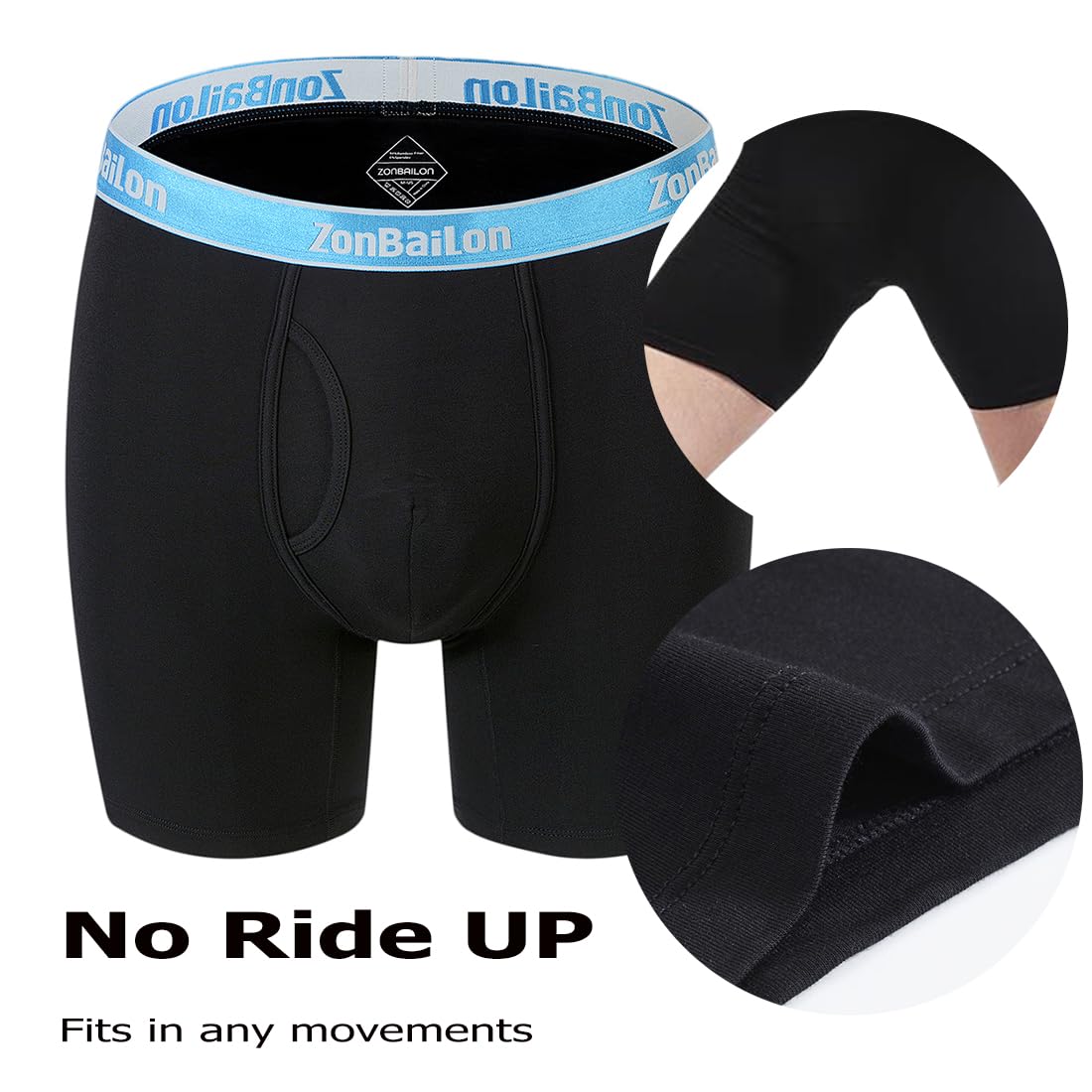 ZONBAILON Bamboo Soft Stretch Men's Underwear Boxer Briefs Wide Waistband in 3-Pack 4-Pack