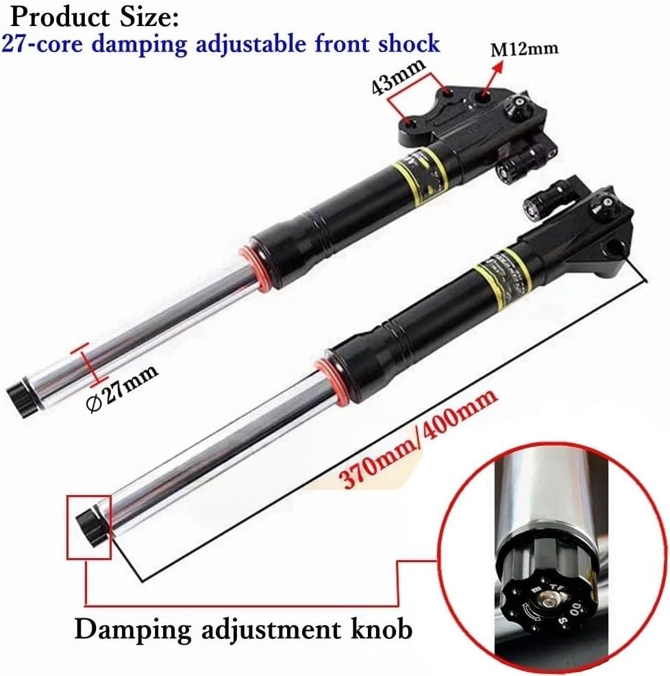 Suspension Shock Absorber 27 core 370mm 400mm Damping Adjustable Motorcycle Hydraulic Front Shock Absorber for RSZ for Force for Jog for U+b M2 M+ for Ninebot