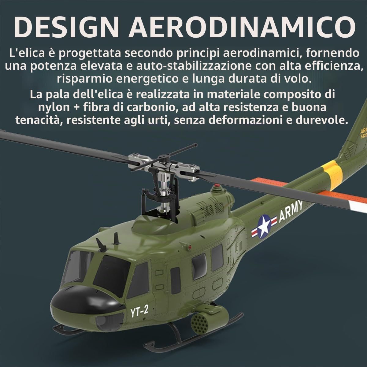 Lunaro UH-1 Huey RC elicottero con GPS, YU XIANG F07-V elicottero militare scala 1/34 per adulti, drone interno esterno con stabilizzatore e motori potenti