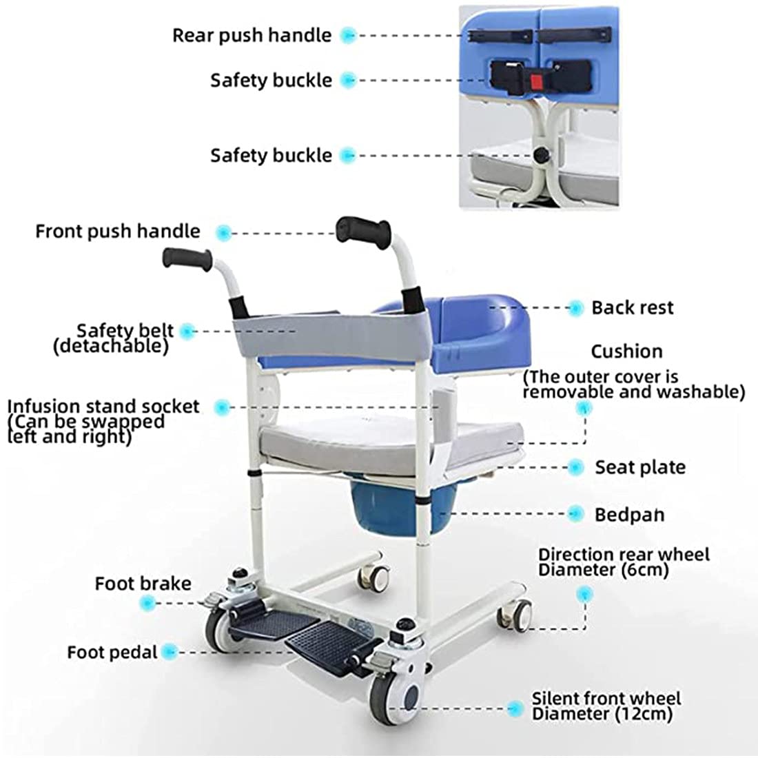 Elevador para Silla De Ruedas,Gruas para Personas Mayores,Baño Sillas De Ruedas,Silla De Baño con Inodoro para Ancianos Discapacitados Silla de WC con Reposabrazos Altura Ajustable