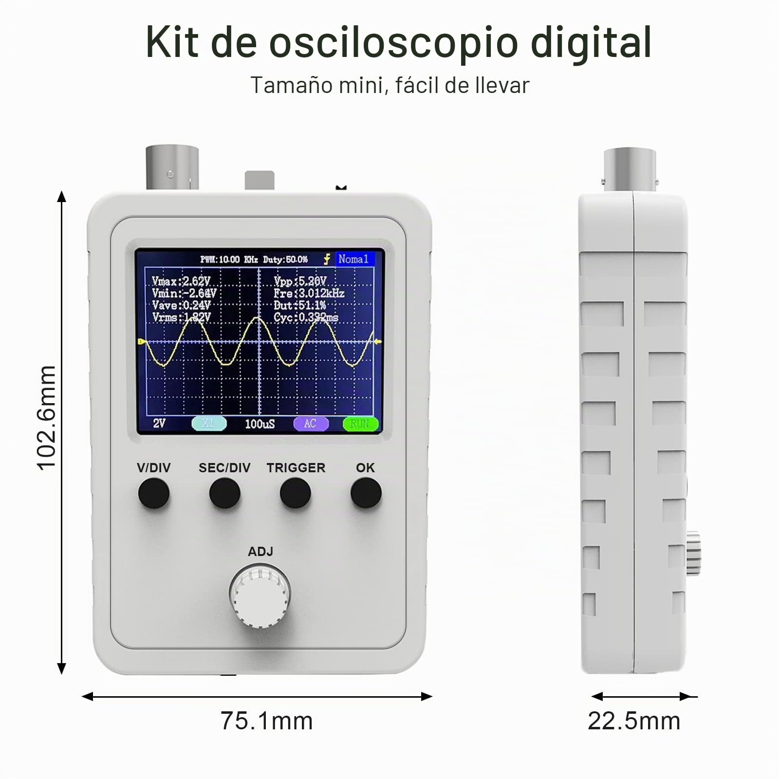 Kit de osciloscopio digital TFT Shell de 2,4" con cable BNC Clip para eliminar sonda Open Source SMD y cañones (montado a máquina)