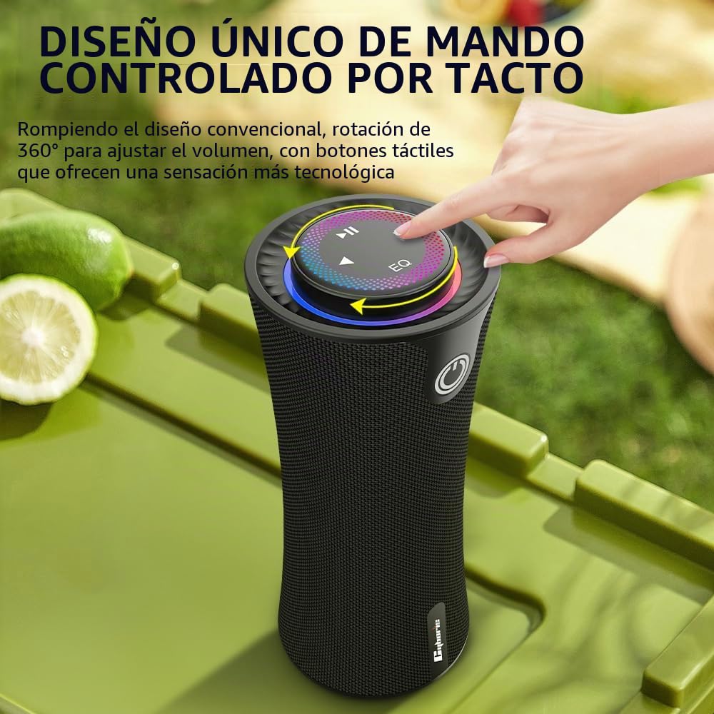 Altavoz Bluetooth Portátil con Luz LED, 80W Potencia Pico Altavoces Inalámbricos con Graves Profundos, Sonido Estéreo 360°, 24 Horas, Asa Cómoda, Speaker de Exterior para Viajes/Deportes/Fiestas