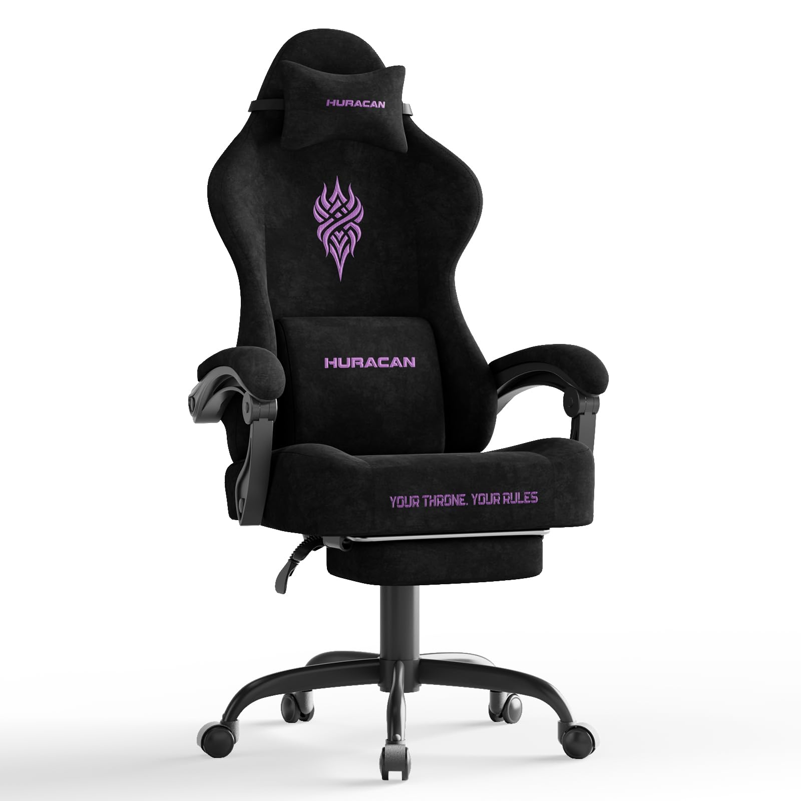 Ferghana Silla Gaming Ergonómica,Silla de Oficina Tela Transpirable,Silla Gamer con Soporte Lumbar Masaje,Asiento Elastico,Reposacabezas,Respaldo Reclinable 90-135°,Regulable en Altura,Negro
