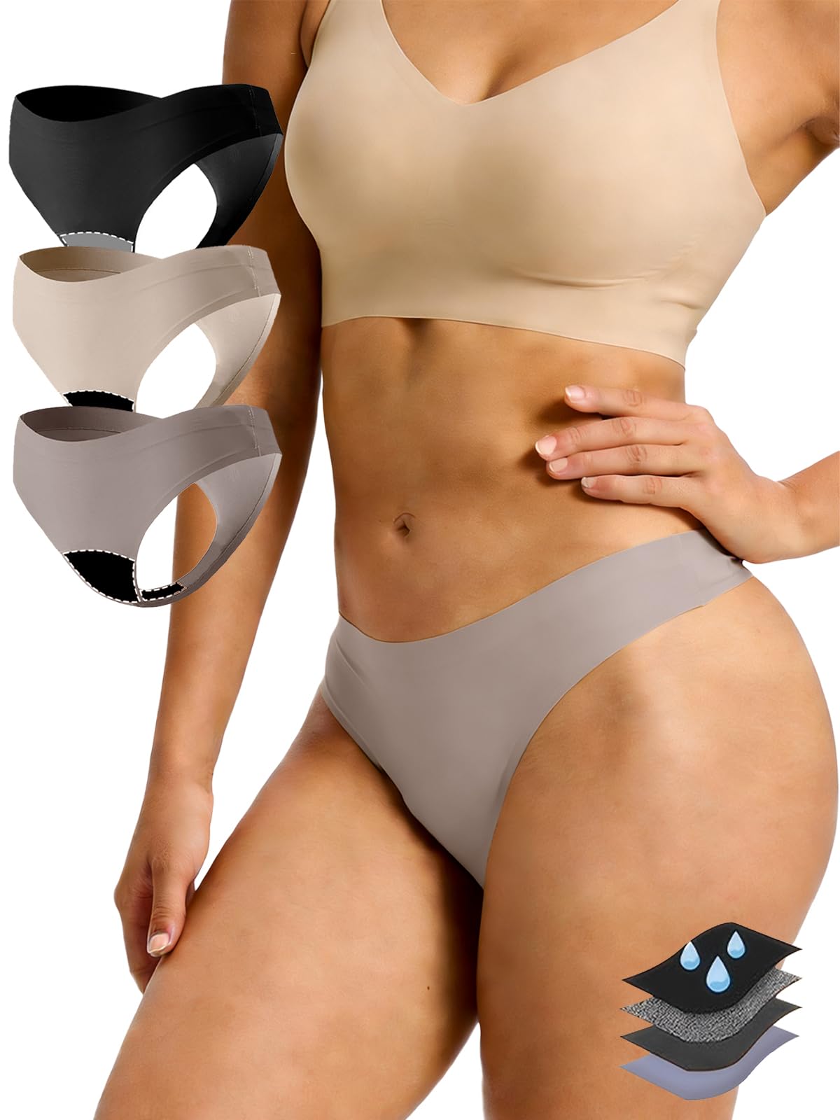 Seamless Thong Period Underwear for Women Teens 3 Pack