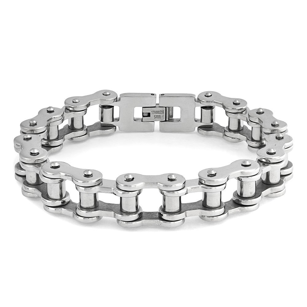 Bling Jewelry Mecánico Pesado Mens Biker Bike Cadena De La Bicicleta Pulsera para Hombres Adolescente De Plata Tono De Acero Inoxidable 8 9 Pulgadas