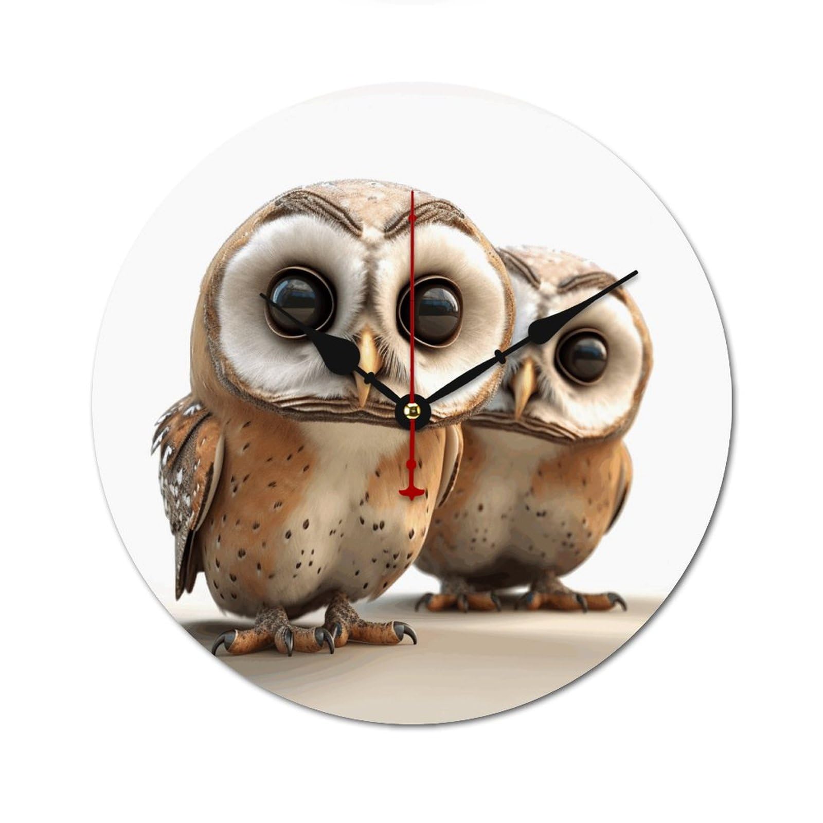 Horloge sans tic-tac bois 34 cm motif hibou pour un sommeil sans bruit