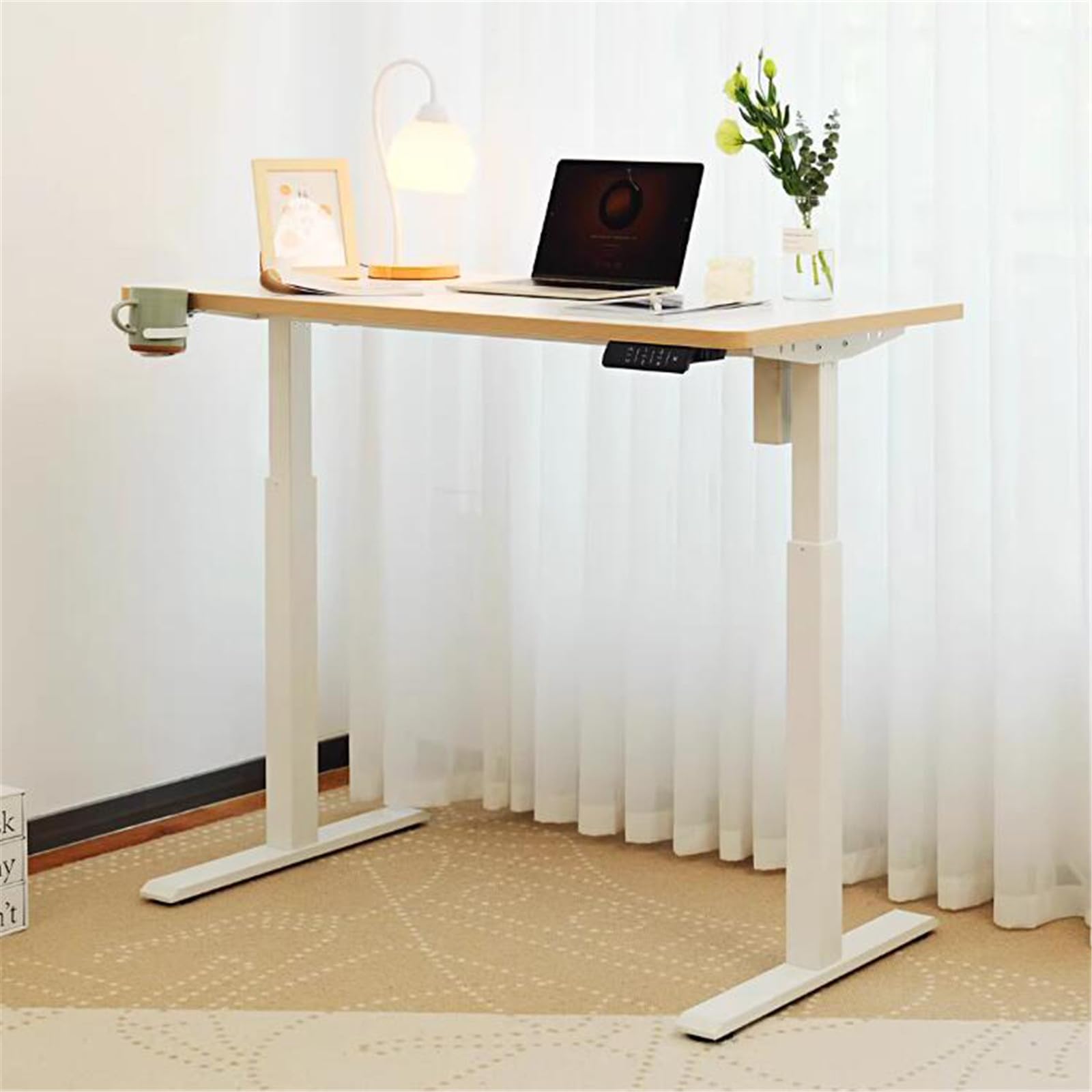 Elektrycznie Regulowane Biurko Stojące 120 * 60 Cm, Ergonomiczne Stanowisko Komputerowe Do Domowego Biura, Z Metalowym Uchwytem W Kształcie Litery T I Pamięcią Us
