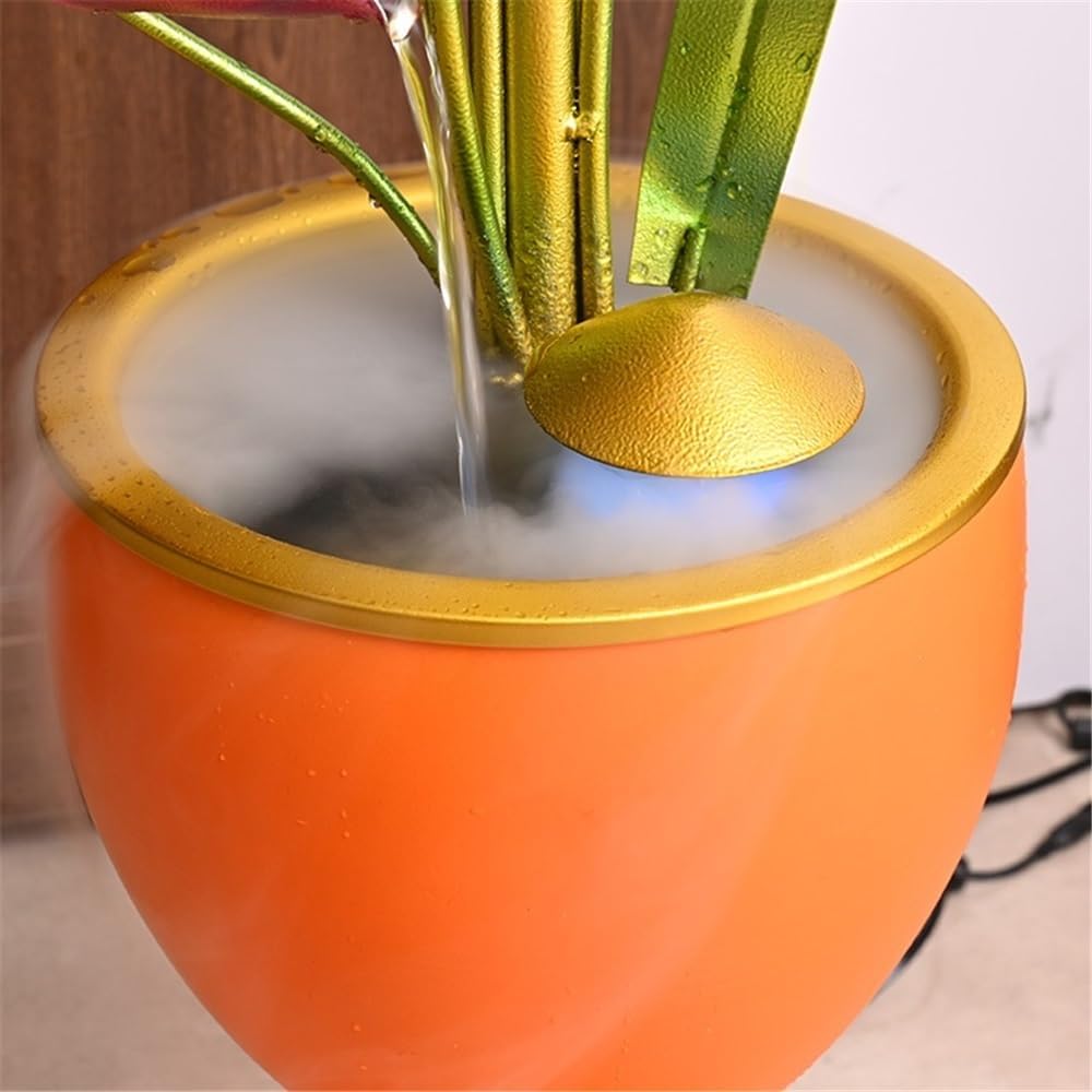 Outdoor Fountain Creative Circular Flow Ornaments Floor Standing Modern Feng Shui Wheels Light Luxury Decorations Housewarming and Opening Gifts(Orange)
