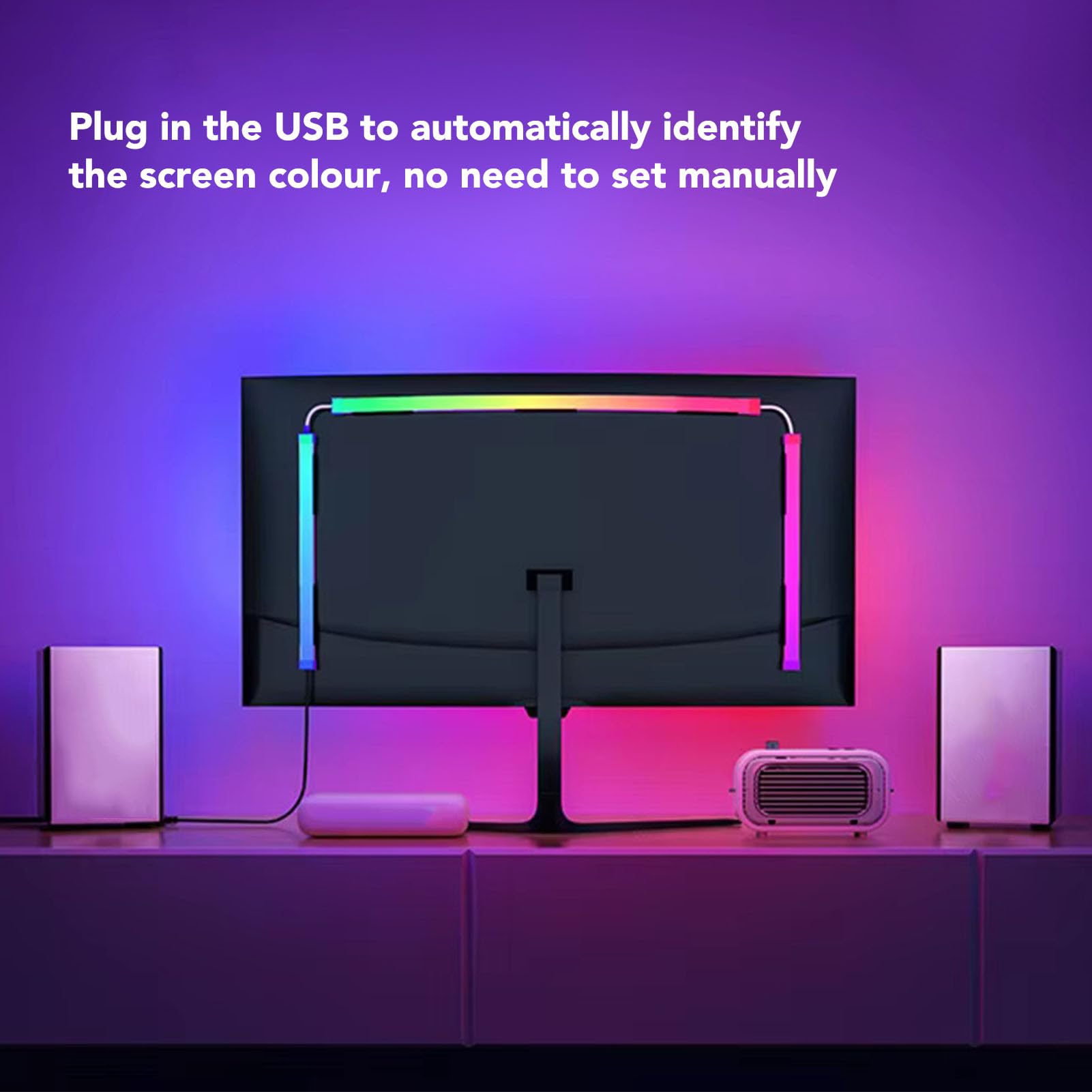 Garsent Striscia a LED Schermata del Computer Luce, RGB PC Schermo Sincronizzazione Retroilluminazione per Display Desktop da 32 Pollici, Riconoscimento del Colore dello Schermo Multi