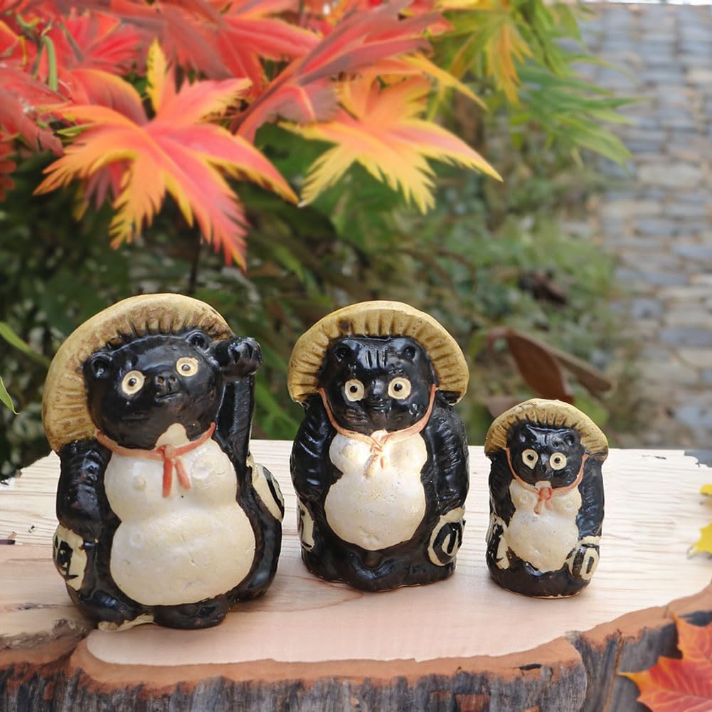 Shigaraki Ware Red Lucky Tanuki Raccoon Dog Small Ceramic Figurine 3.3in