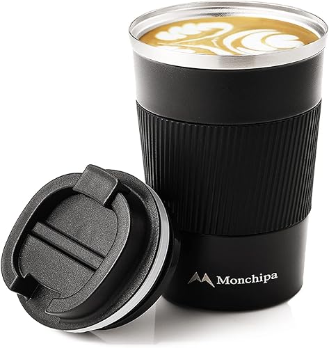 Taza de café de viaje, 12 onzas, tazas de café de acero inoxidable, termo de doble pared con tapa de rosca, a prueba de derrames, taza aislada