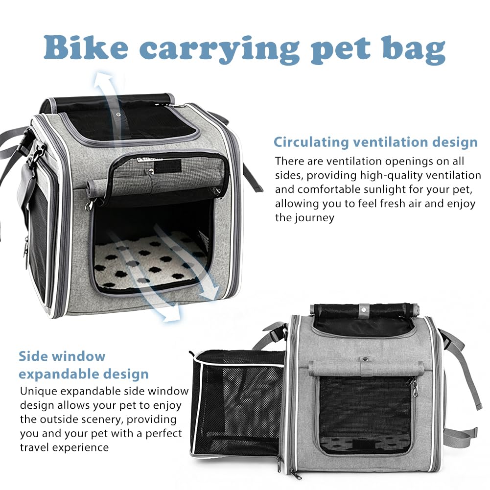 Panier de vélo avant pour chien extensible et pliable avec 4 portes et fenêtres en maille, jusqu'à 10 kg