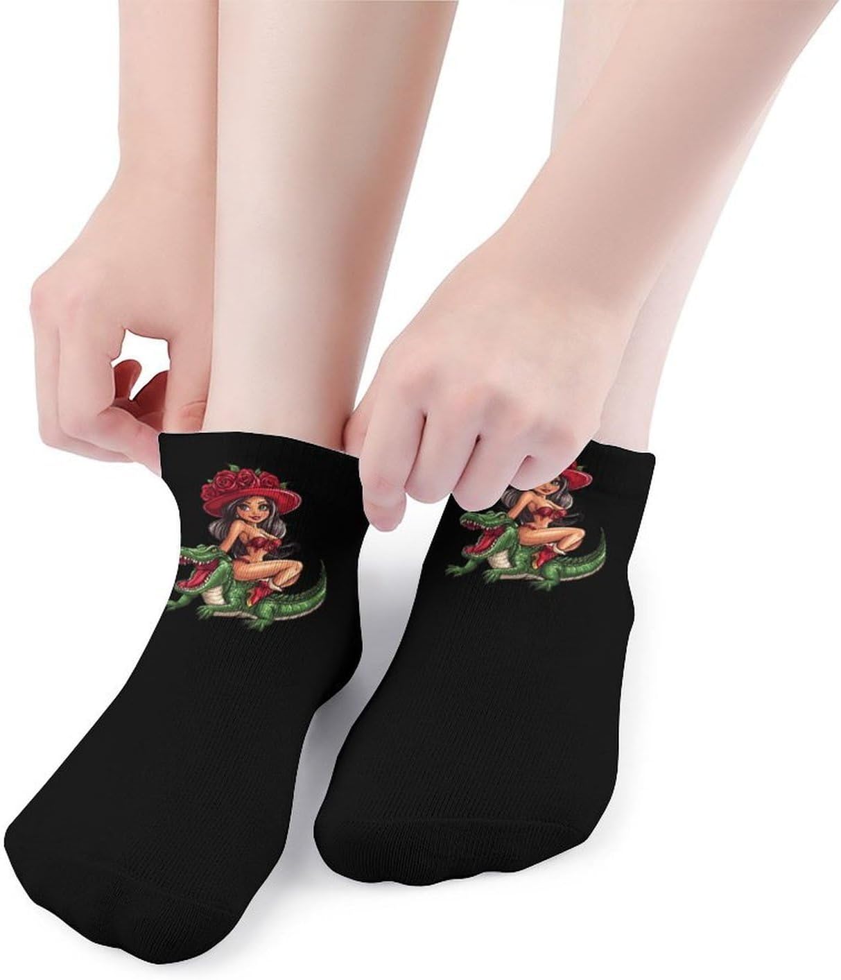 Women Riding Alligatores Ankle Socks No Show Socks Cushion Low Cut Socks 5 Pack