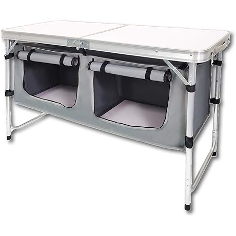 Outdoor Camping Folding Table with Storage and Adjustable Legs