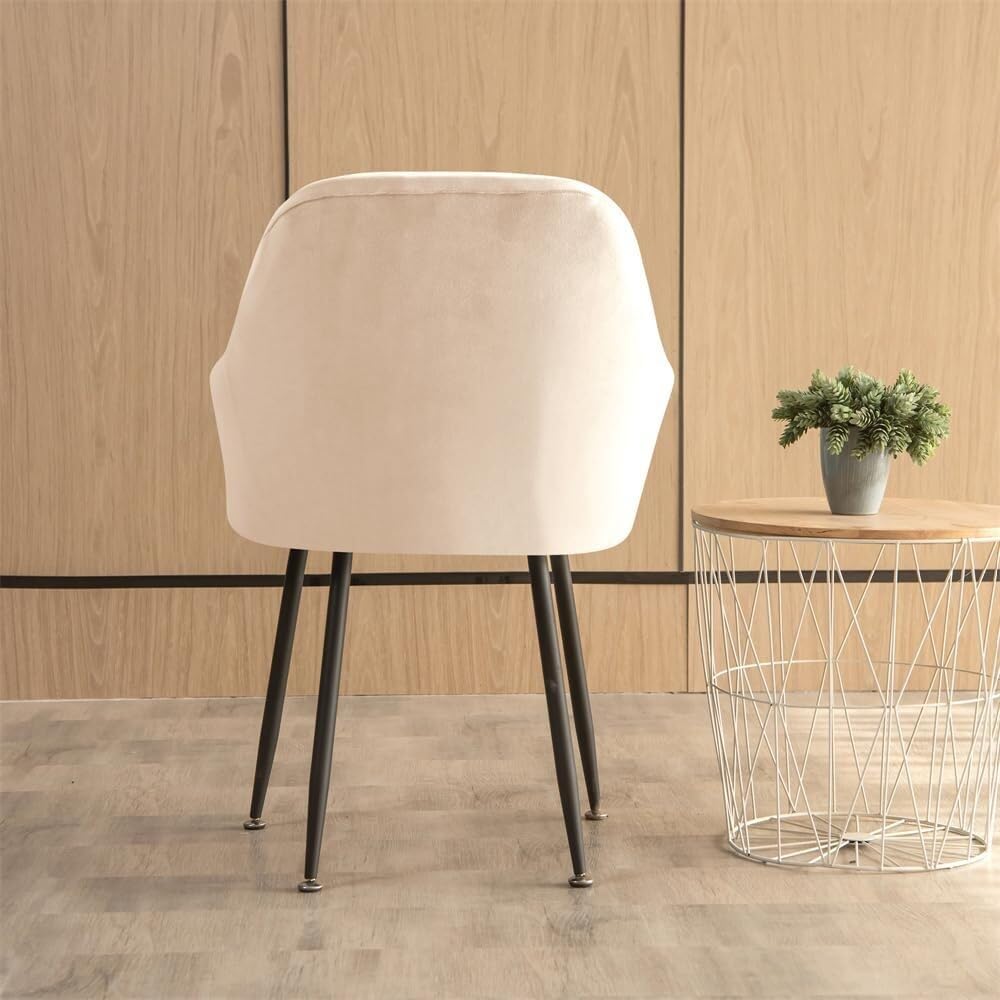 Skandinavische Stuhlhussen, Samt-Esszimmerstuhlhussen 6er/4er/2er/1er-Set, Stretch-Esszimmerstuhlhussen mit Armlehne und Rückenlehne(Cream Color,6 pcs)