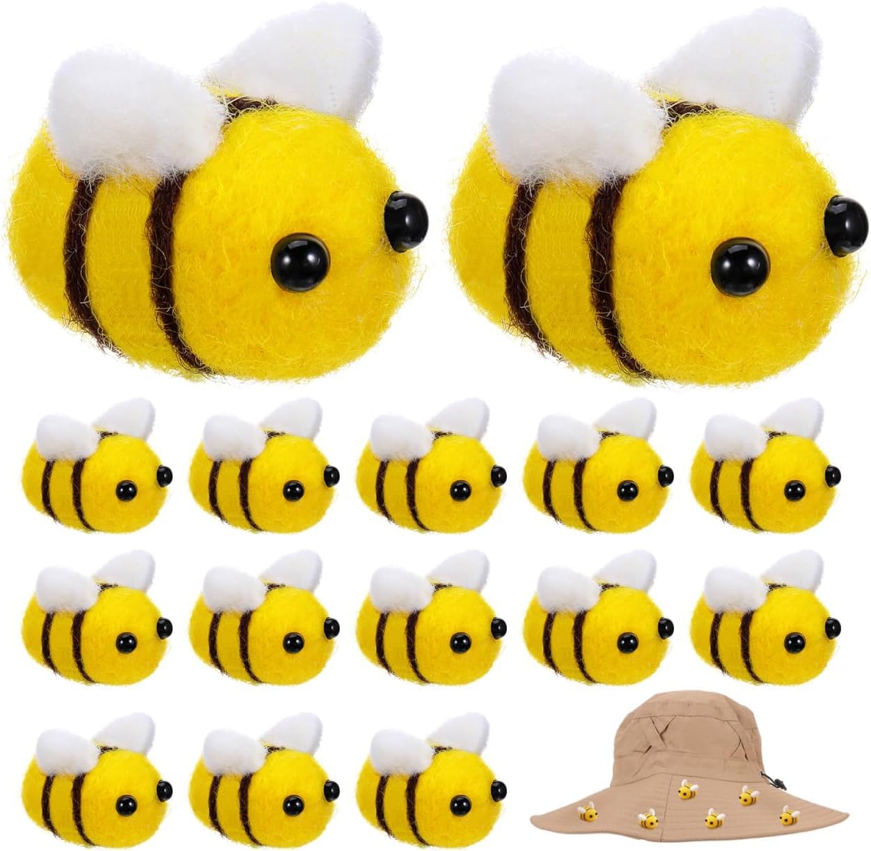 Creative Bee Craft Wool Felt Bumble Bee Balls,Mini Crafts Ball for Nursery Tent Decoration DIY Craft Car Seat Grasping Bead Toys Cute Felt Bee Decor for Hair Outfits (25 PCS)