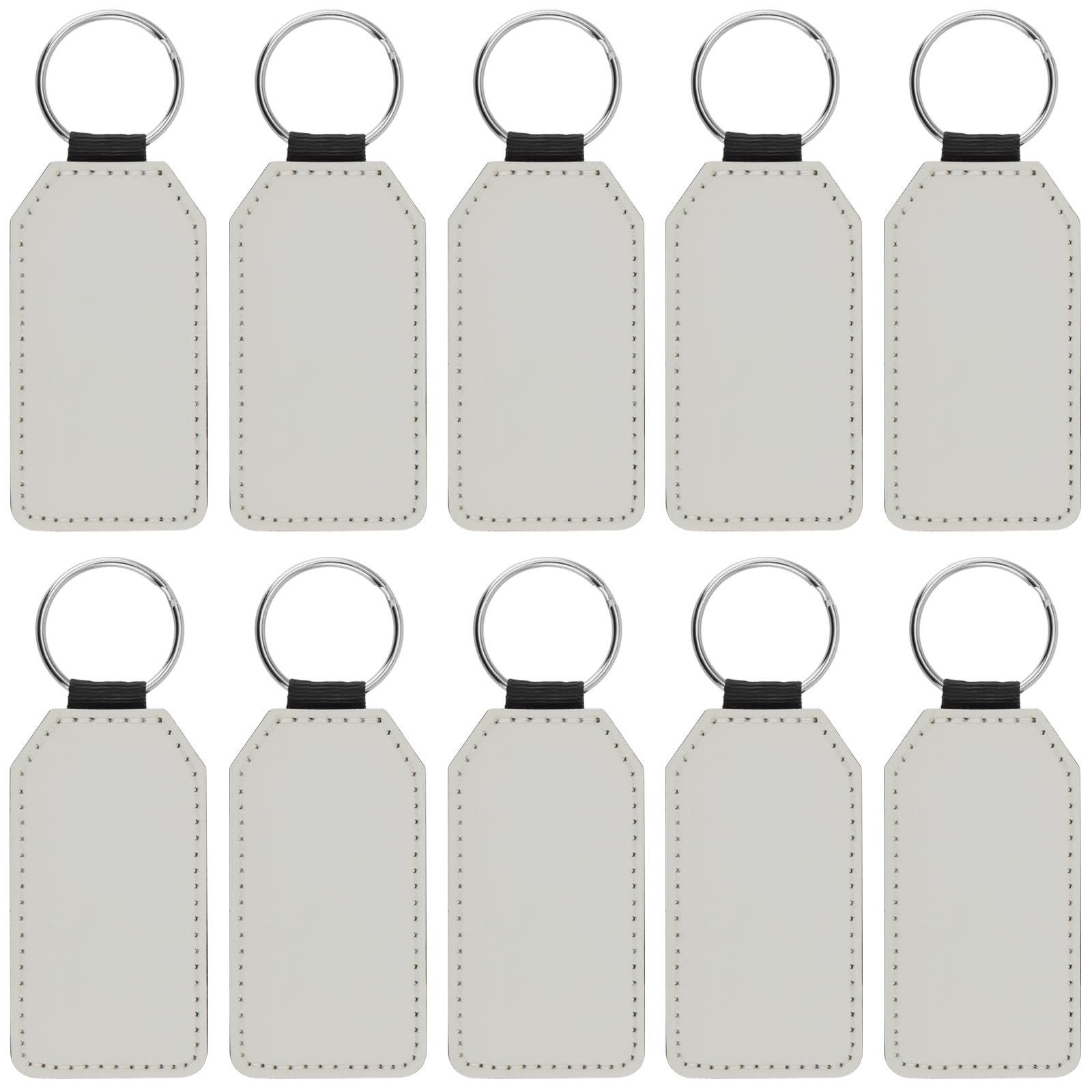Jeuihau Unisex White 10 Pcs Rectangle Leather Keychain Blanks, Sublimation Blanks Keychain, Pu Leather Heat Transfer Sublimation Keychains For Pendant Ornament Making, Present Making,