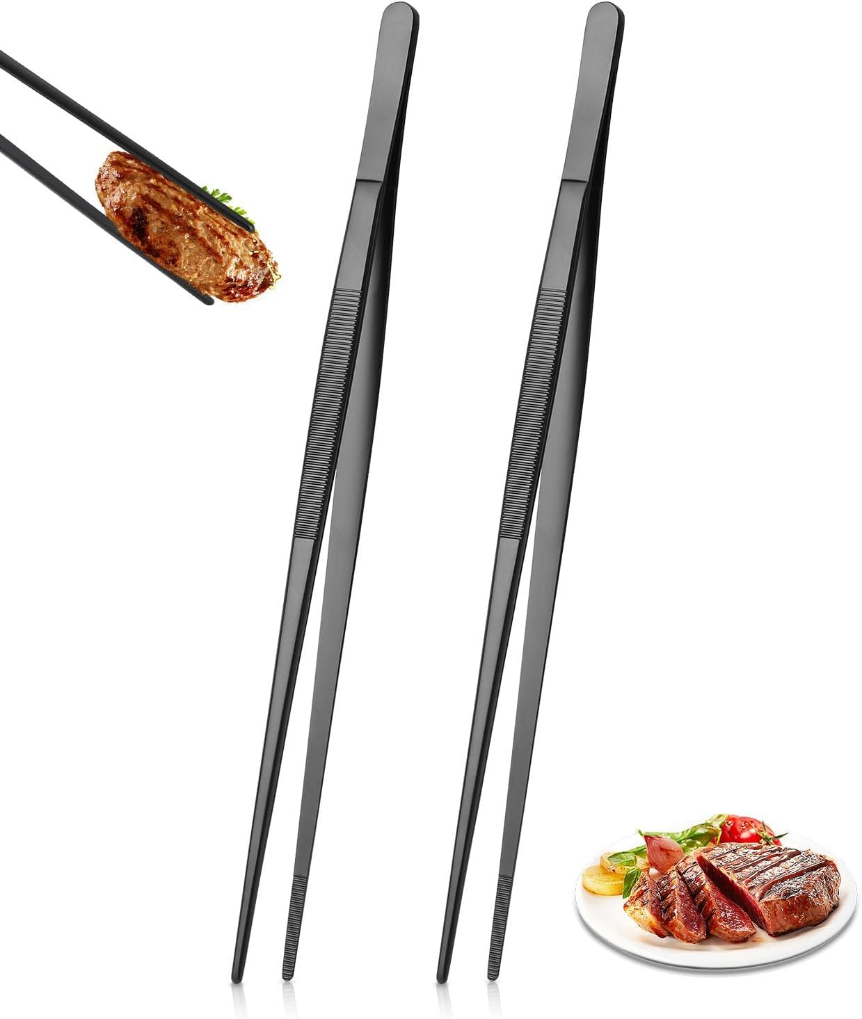Pinze Da Cucina In Acciaio Inox – 2 Pezzi Da 30 Cm – Professionali, Punte Dritte E Arrotondate – Per Griglia, Carne, Pesce, Antiscivolo - 3