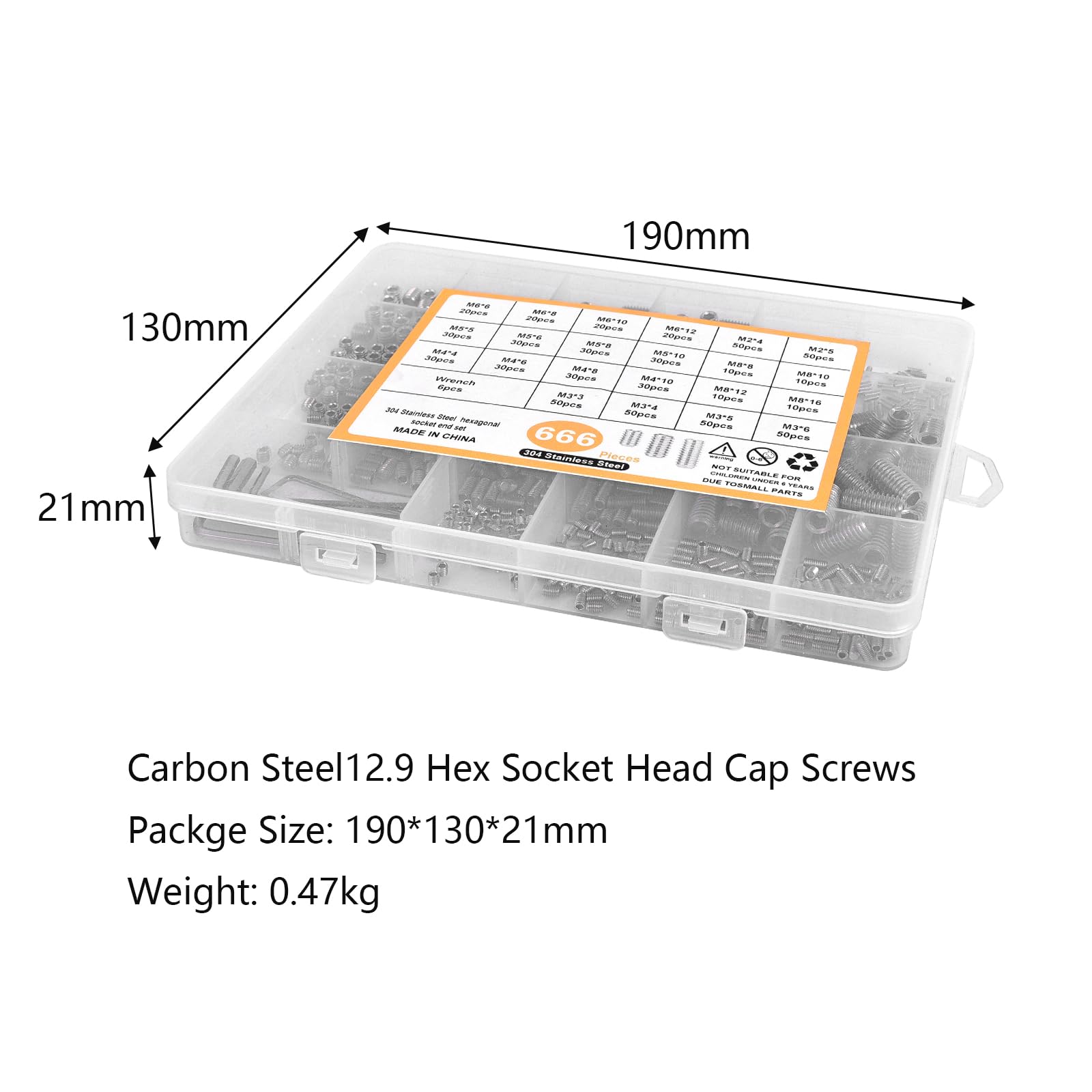 Viti filettate con esagono incassato e punta M6 x 6 mm, in
