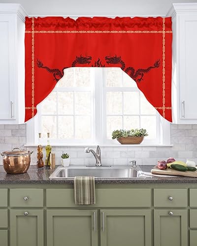 Cortinas tradicionales de dragón, cenefa de cocina, cenefa con bolsillo para barra, paneles de cortina para dormitorio, sala de estar, baño, Cortinas tradicionales de dragón, cenefa de cocina, cenefa con bolsillo para barra, paneles de cortina para dormitorio, sala de estar, baño,