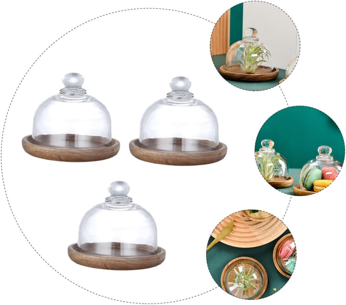 3sets Mini Dessert Plate with Glass Cover Display Tray for Cakes Cupcakes and Treats for Parties and Events