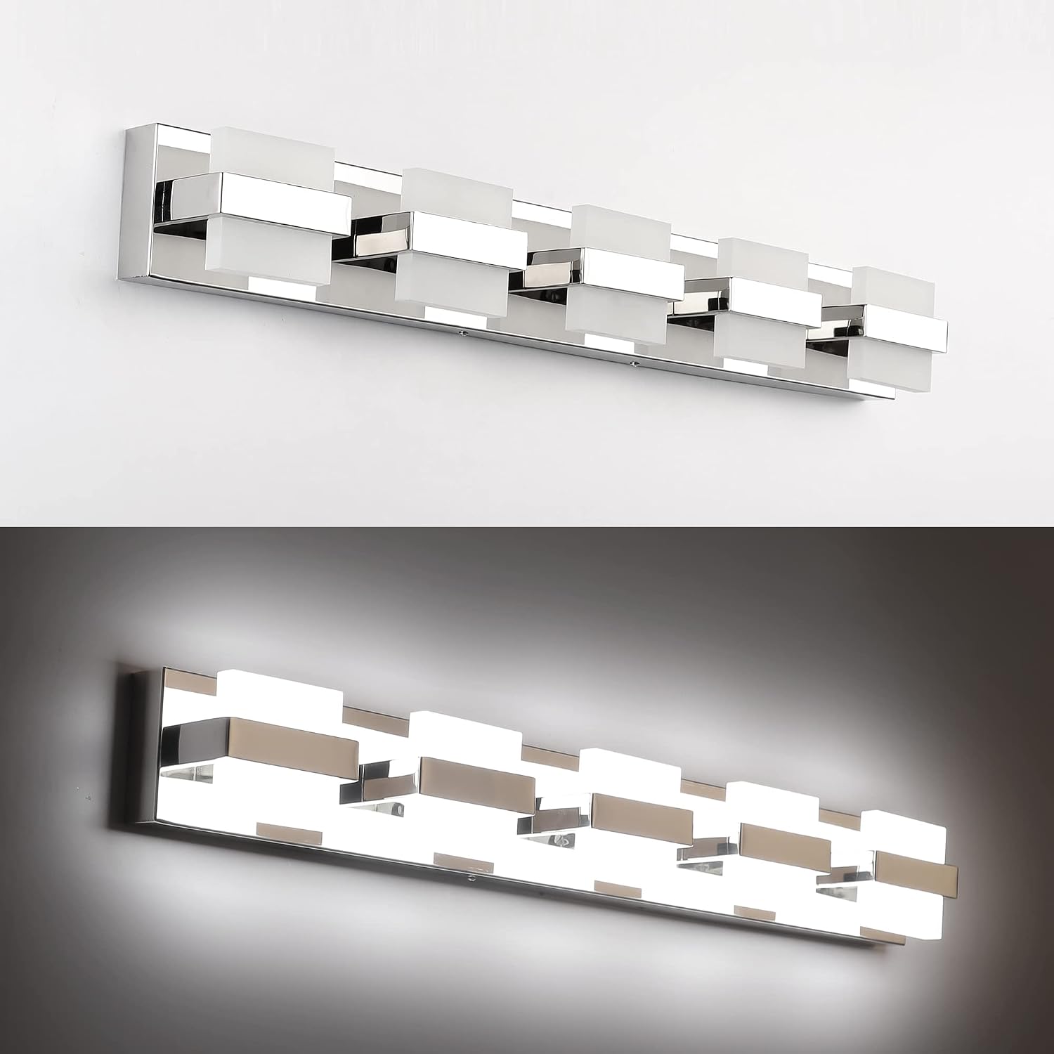 SOLFART Modern 5 Light Chrome Vanity Lights Over Mirror for Bathroom Modern Stainless Steel for Bath Wall Lighting 7248-ND