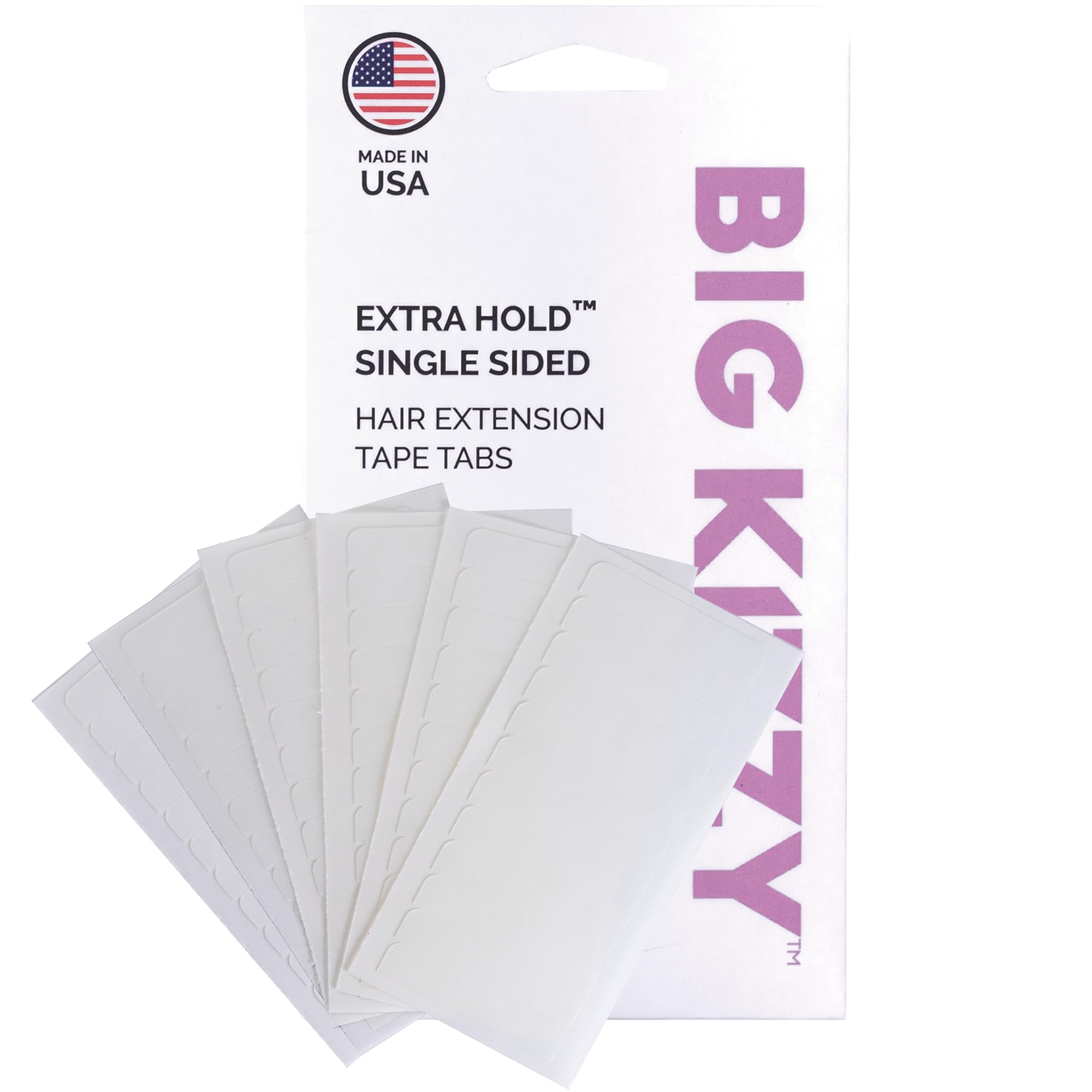 Single Sided Tape for Hair Extensions by Big Kizzy (72 tabs) - Extra Hold - Easy Install & Removal Replacement Tape for Thin, Fine Hair, 4cm x .8cm Tape for Extensions, Professional Extension Tape