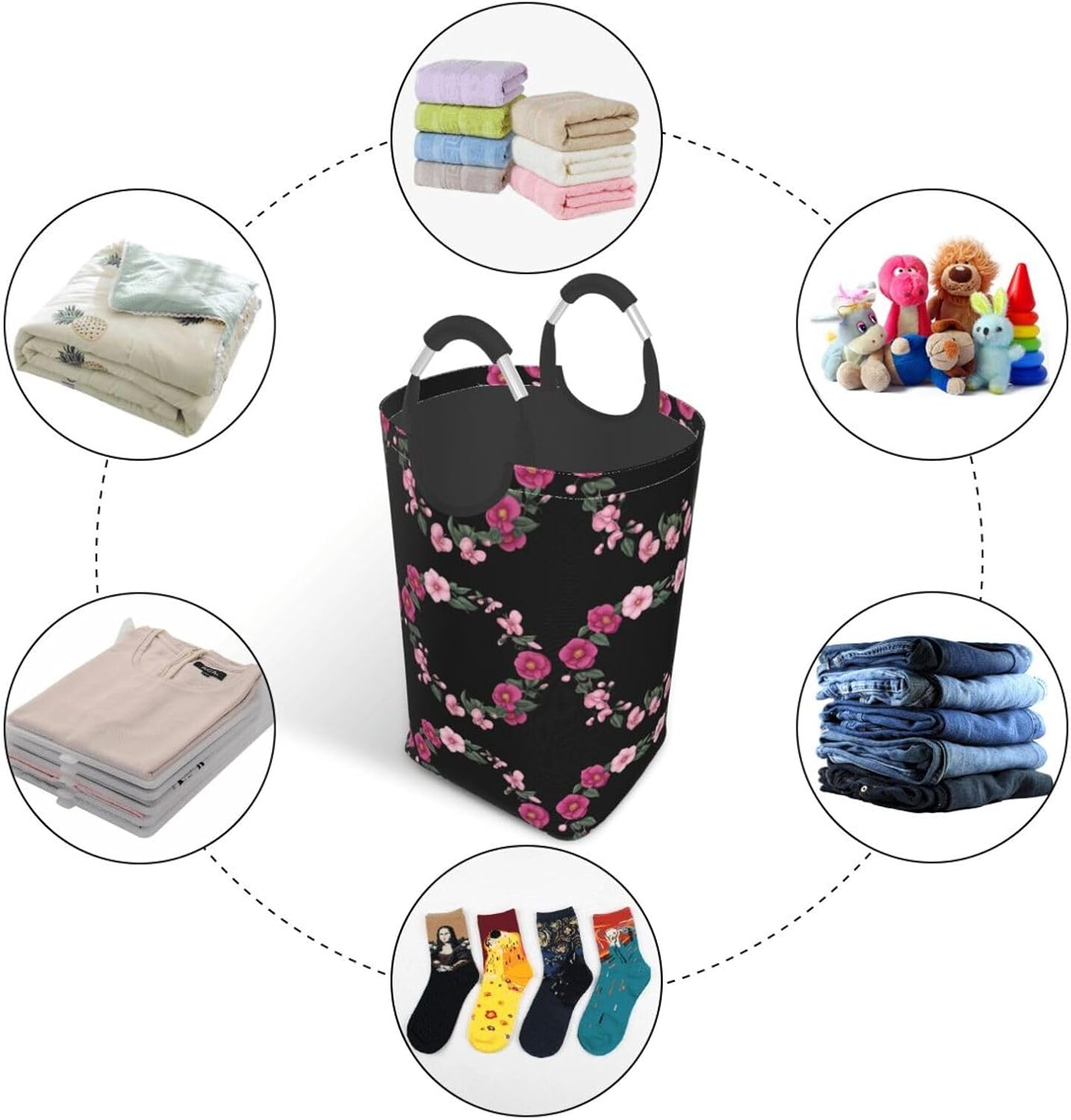 Blooming rose wreath Square storage bag 50L, suitable for multiple scenes, foldable dirty clothes storage basket.