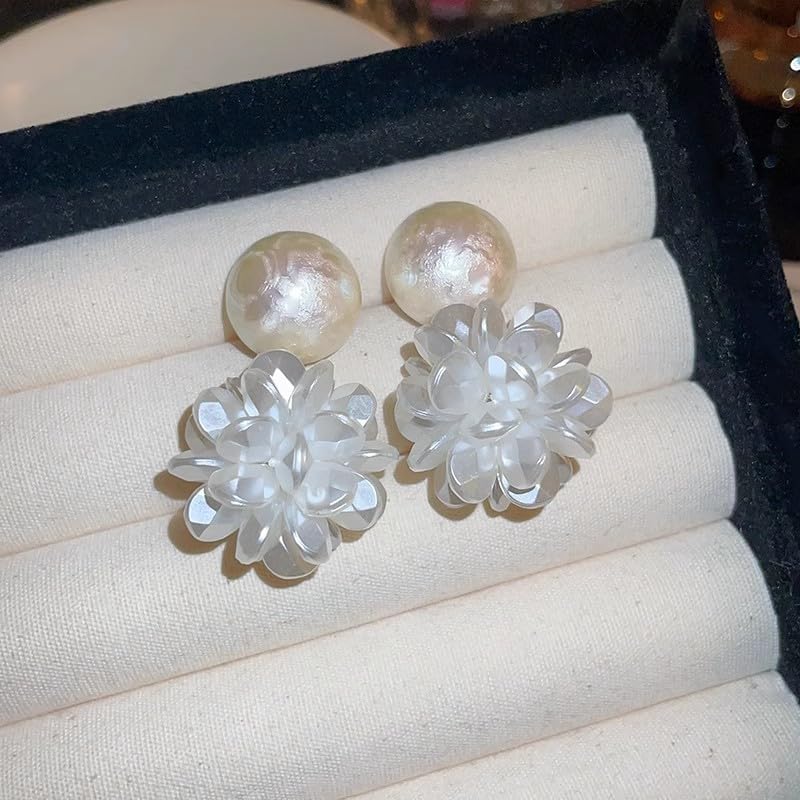 White Flower Pearl Dangle Drop Stud Earrings for Women Acrylic Petal Bouquet Flowers Tassel Earring Wedding Party Jewelry - Image 7