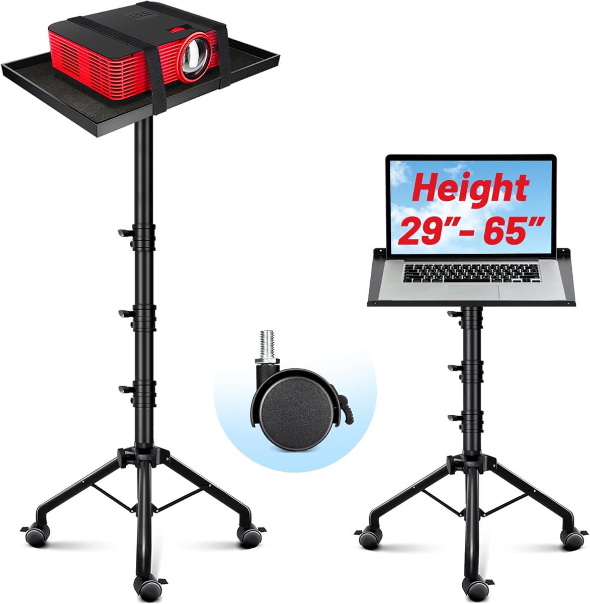 CAHAYA Projector Tripod Stand Adjustable: Height 29 to 65in Projector with Casters Universal Laptop Stand Portable Multifunctional DJ Rack Stand for Outdoor Movies Computer Book DJ Equipment CY0332