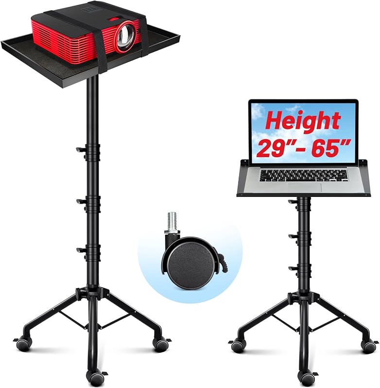 CAHAYA Projector Stand Adjustable Laptop Tripod Stand Portable with Casters | Height 29 to 65in Projector Stand Portable Multifunctional DJ Rack Stand for Outdoor Movies Computer Book DJ Equipment CY0332