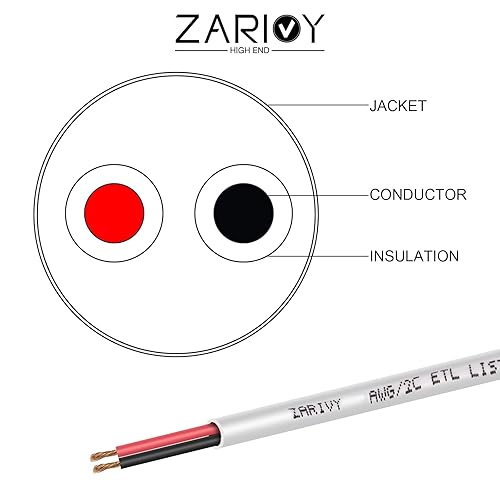 Miniatura 10 de 100 pies calibre 14 2 conductores de cable rojo negro con chaqueta blanca resistente al fuego, cable de altavoz fuerte clasificado 142 AWG CL2,