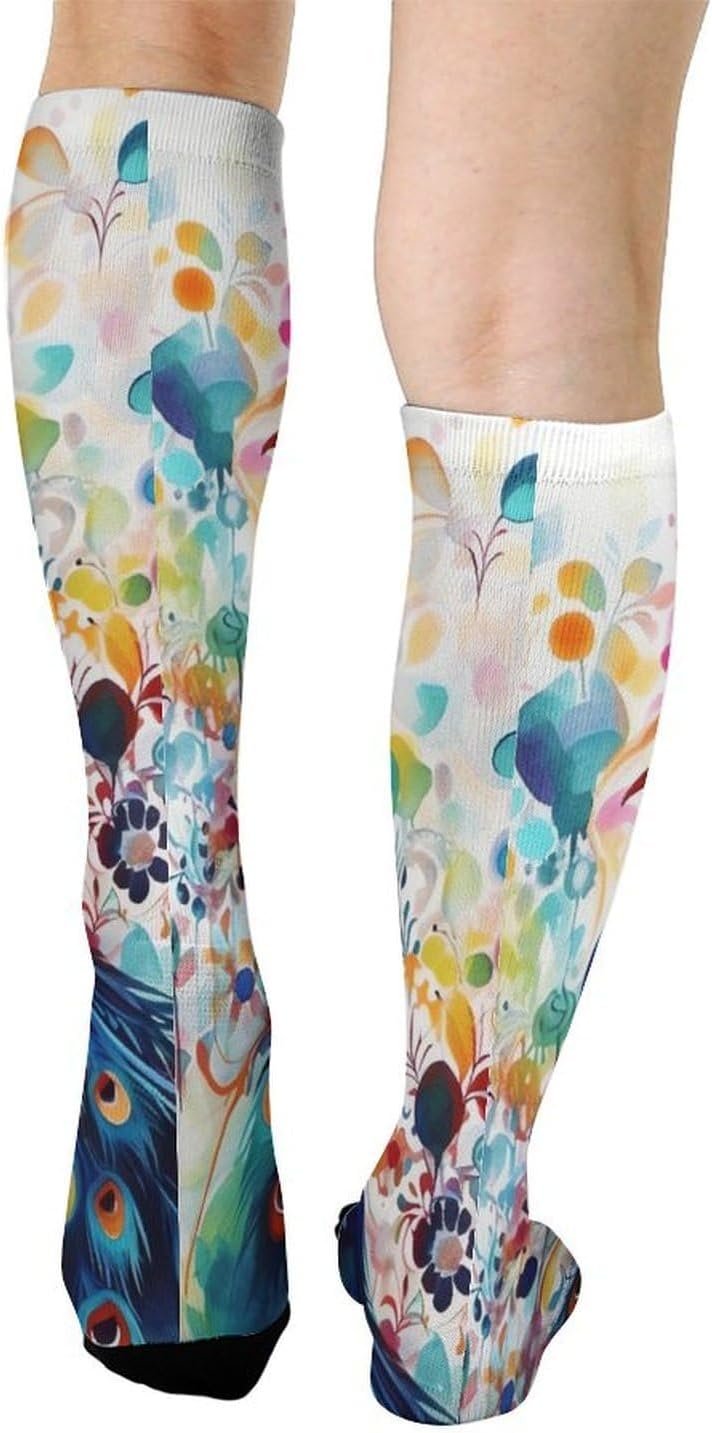 Knee High Socks Peacock Long Tube Boot Seamless Toe
