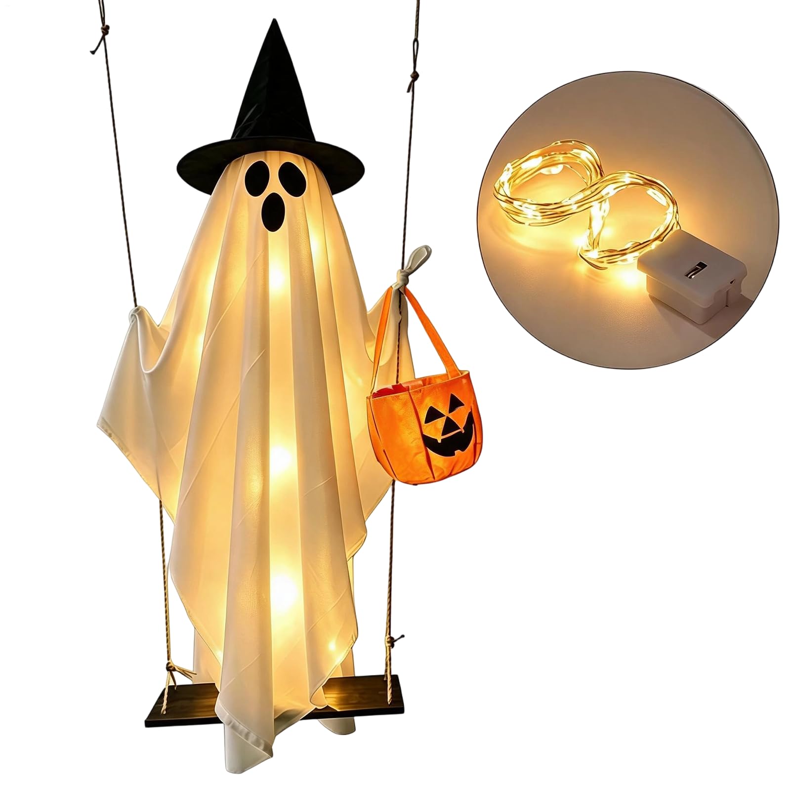 Schwingendes Gespenst 1,5 m beleuchtete Halloween-Dekoration mit | Horror Gespenst Deko-Ornamente Für Party, Spukhaus, Hof, , , Fenster Und Den Garten
