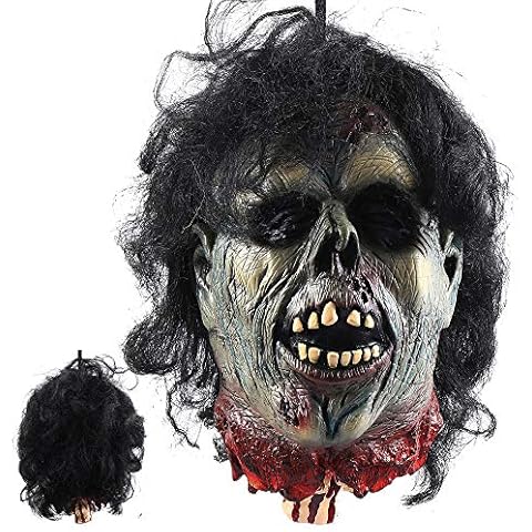 BullStar Halloween Props Hanging Ghost Halloween Decoration Life Size Animated Severed Head Bloody Cut Off Corpse Head Zombie Head Haunted Houses Party Decor Funny Festive Supplies (A) Cover