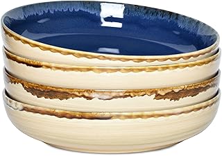 Bosmarlin Stoneware Large Pasta Bowls, 40 Oz, Set of 4, Big Salad Bowls, Microwave and Dishwasher Safe (Prussian Blue, 9.3 in)