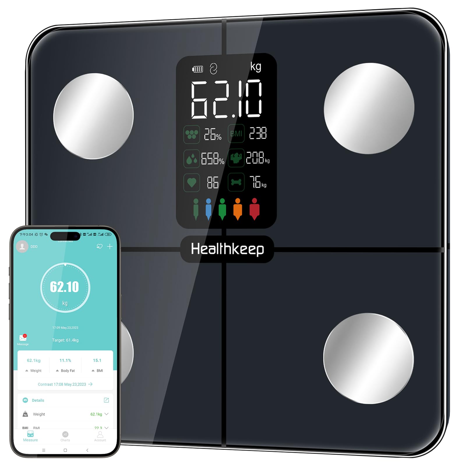 Smart Scale for Body Weight – Large Backlit Display Ultra‑Precise Bathroom Weight Scale with 15 Body Composition Metrics, App Sync Bluetooth & Multi‑User Profiles