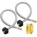 Langina 1.5FT RV Propane Pigtail Hose, 2pack Stainless Steel Propane Hose Connector, 1/4" Male Flare Braided Propane Lines for RV Two-Stage Regulator(with 260 ” length Propane Thread Seal Tape)