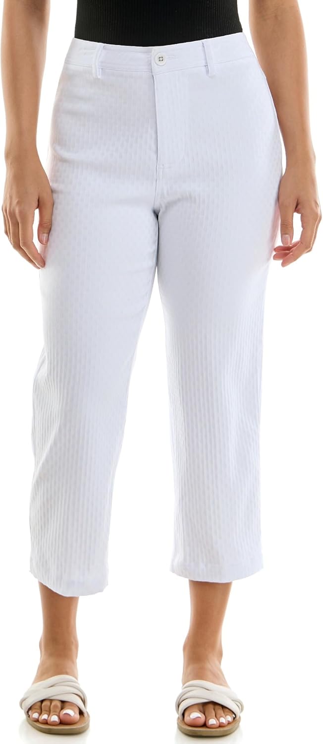 Zac & Rachel Women's Fly Front Capri Length Pant with Techdured Dot Millenium Fabric 10 Optic White