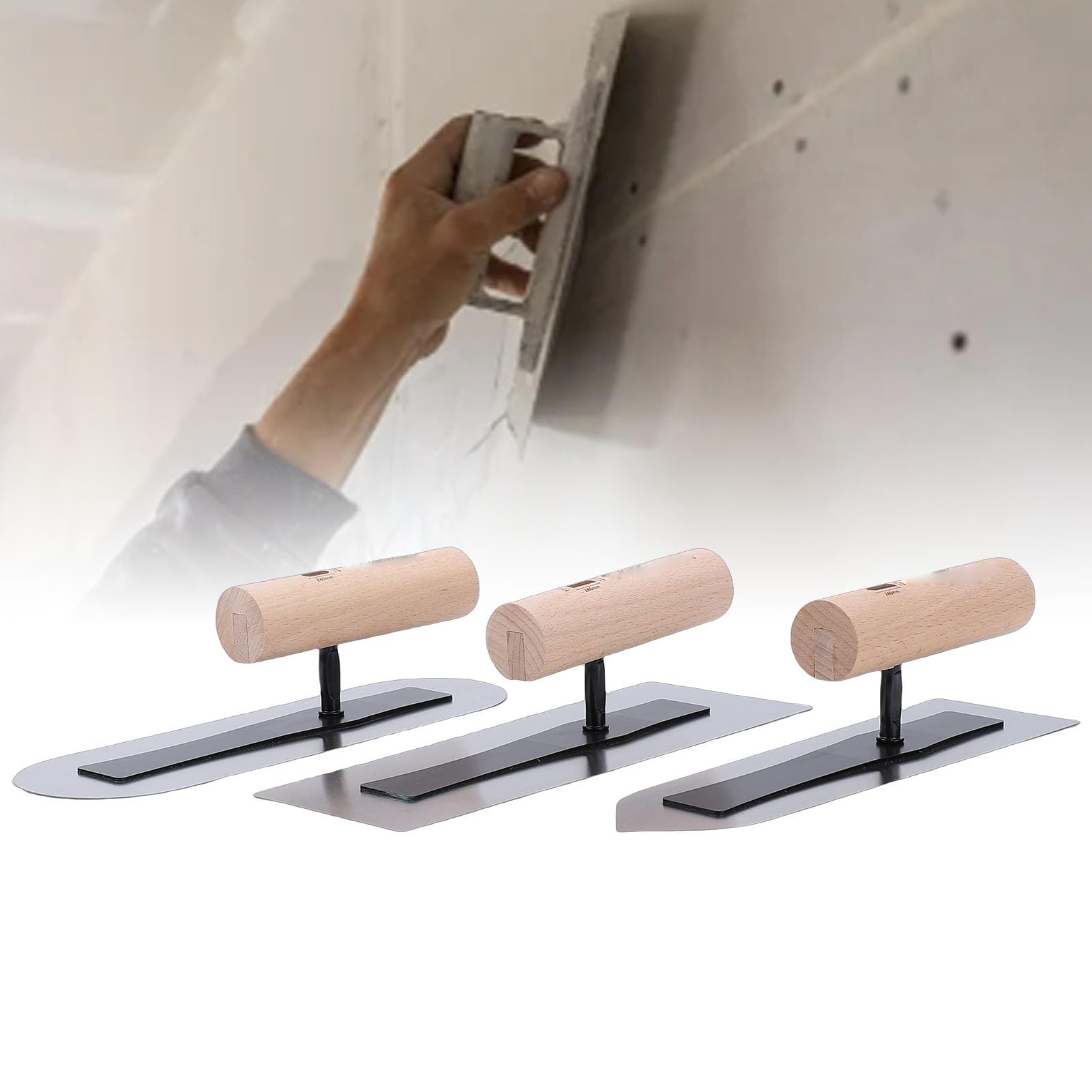 Fockety Set di 3 Spatole per Intonaco, 3 Spatole per Cartongesso con Manico in Legno, Attrezzi per Intonacatura Manuale in Acciaio Inossidabile Lucidato per Riparazioni di Cartongesso e