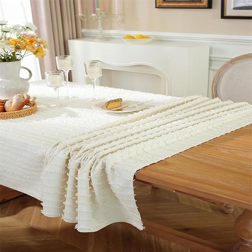 Miniatura 5 de Bringsine Mantel rectangular blanco de 55 x 55 pulgadas para fiestas, mantel de boda con roseta, decoración de mesa de fiesta, mantel floral de