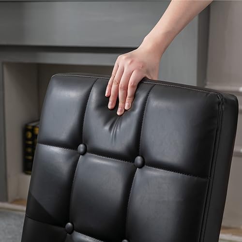 Miniatura 5 de LukeAlon Juego de 2 sillas de comedor de piel sintética, tapizadas con botones y patas de metal, modernas sillas de comedor sin brazos, cómodas