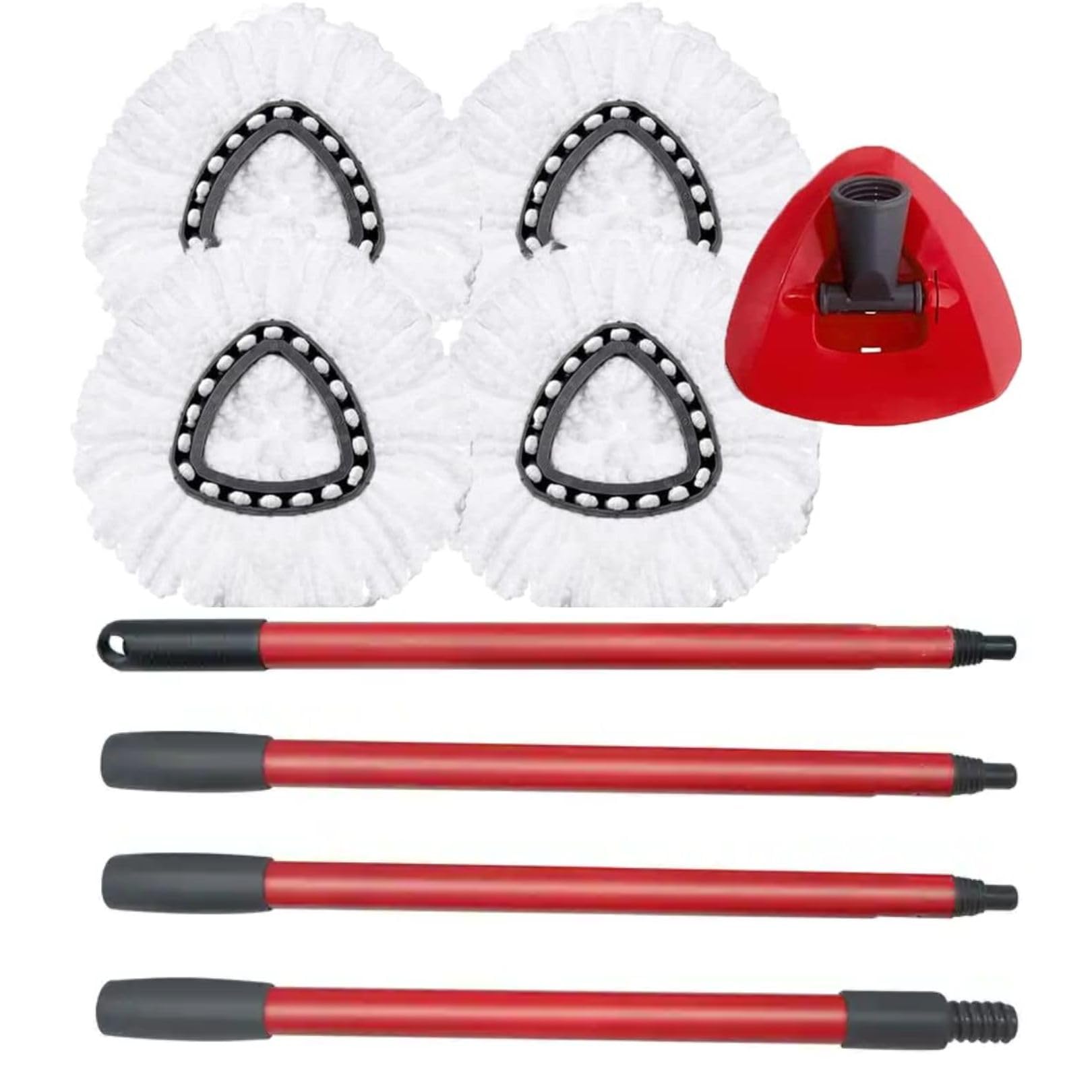 4 Spin Mop Heads Replacement handle & Base - Compatible with Vileda Mop, Vileda Mop Heads Replacements, Easy Wring Spin Mop Replace Head for Floor Cleaning, Triangle Shape (White)