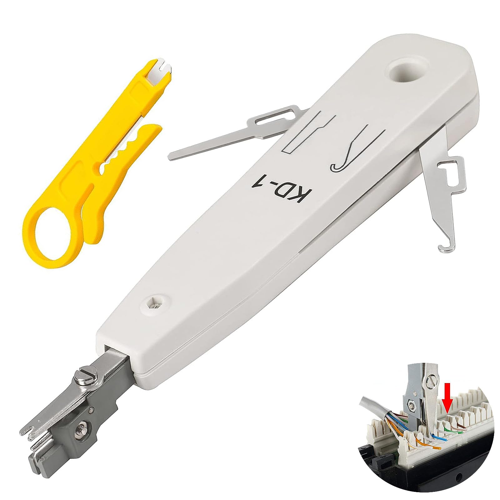Leequnq Yellow 2 Pcs Data Punch Down Tool, Punchdown Tool, For Rj45 Socket Cat5/Cat6/Cat7 & Telephone Cable Data Punchdowntool With Wire Stripper Combo