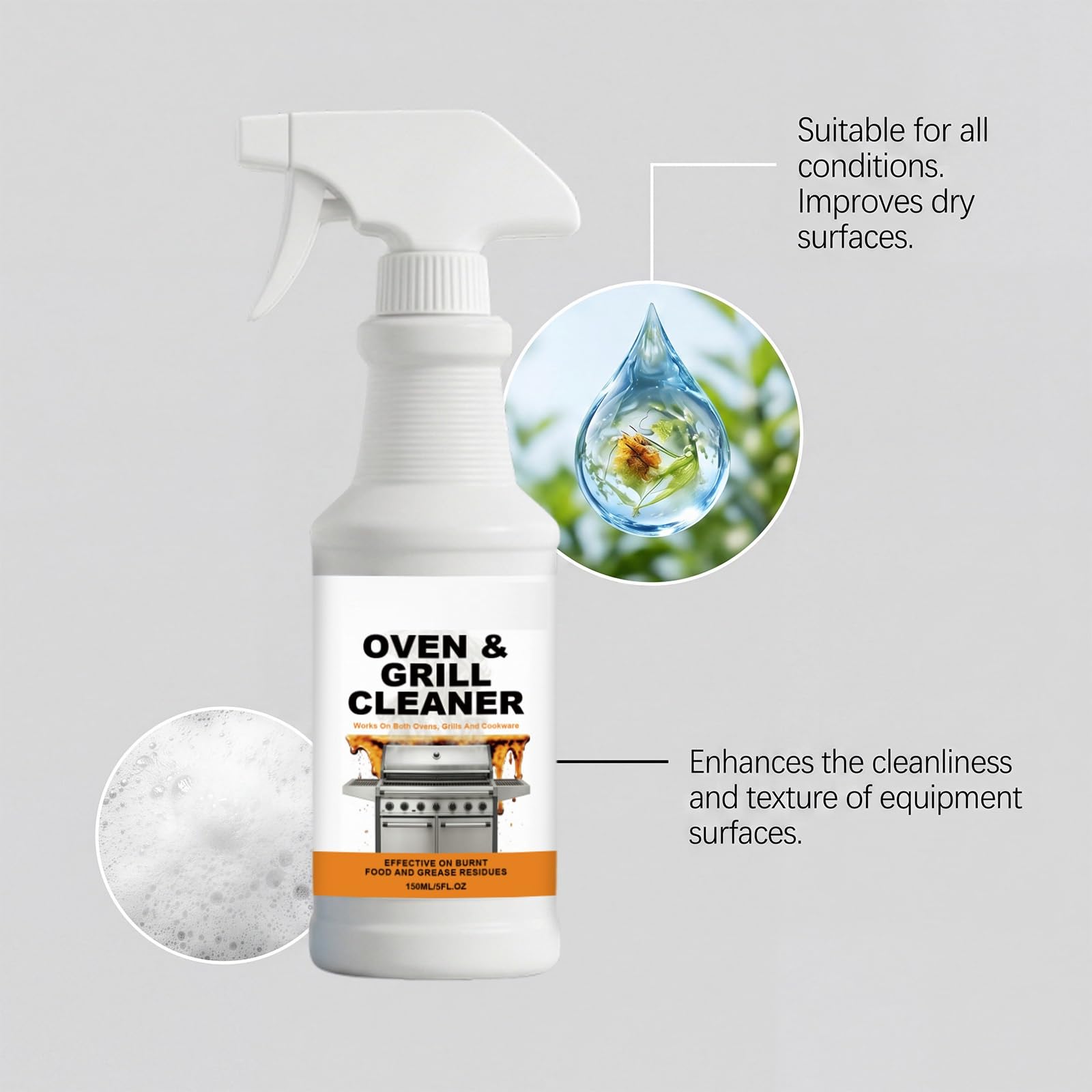 Küche Spray Fett Entferner, Edelstahl Reiniger, Heavy Duty Ofenreiniger, Luftfräter Reiniger Heavy Duty, Effektive Flecken Entferner Für Gebackene Lebensmittel Verbranntes Fett. (5PCS)