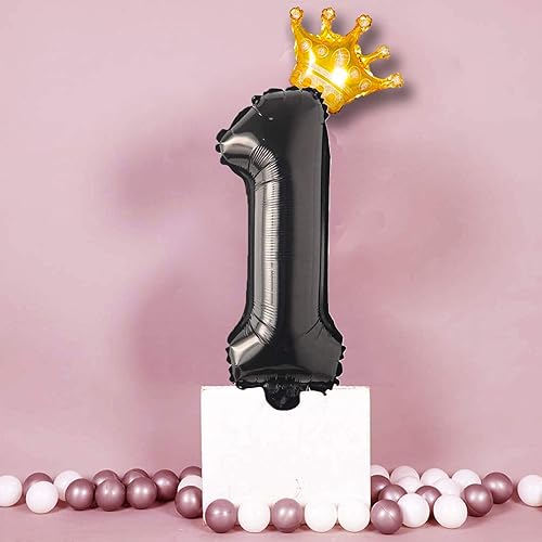 Miniatura 2 de Gadeja Globo negro con número (1), corona digital para fiesta de cumpleaños infantil, globos de cumpleaños, suministros de fiesta, globo de película