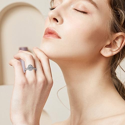 Vista 3 de Elegante juego de 2 anillos de compromiso para mujer con circonita cúbica de diamantes de imitación con anillos ovalados de propuesta de solitario