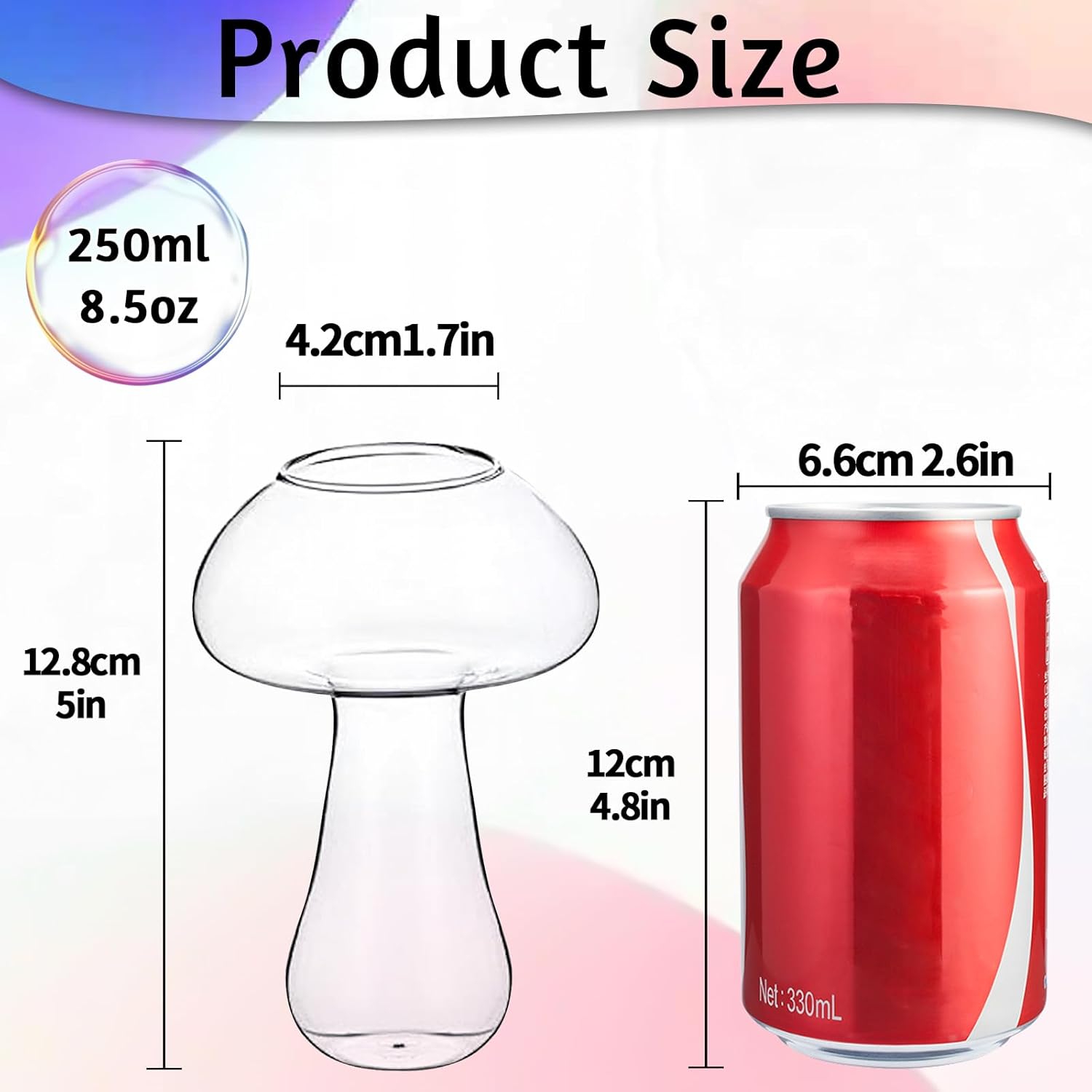 SuproBarware Wine Glasses Creative Mushroom Shaped Cocktail Drinks Glass Cup Set of 2 Clear 250ml/8.5oz for Party Novelty Drinking for KTV Bar Club (Transparent) - Image 2