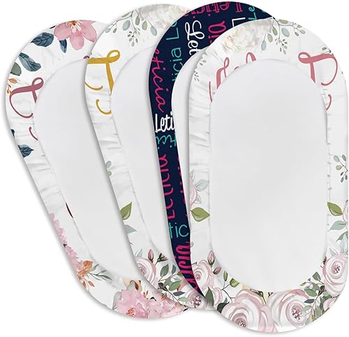 Miniatura 7 de Juego de 4 sábanas de moisés personalizadas para bebé, elásticas y ultra suaves, con nombre personalizado, ajuste universal para colchón de moisés