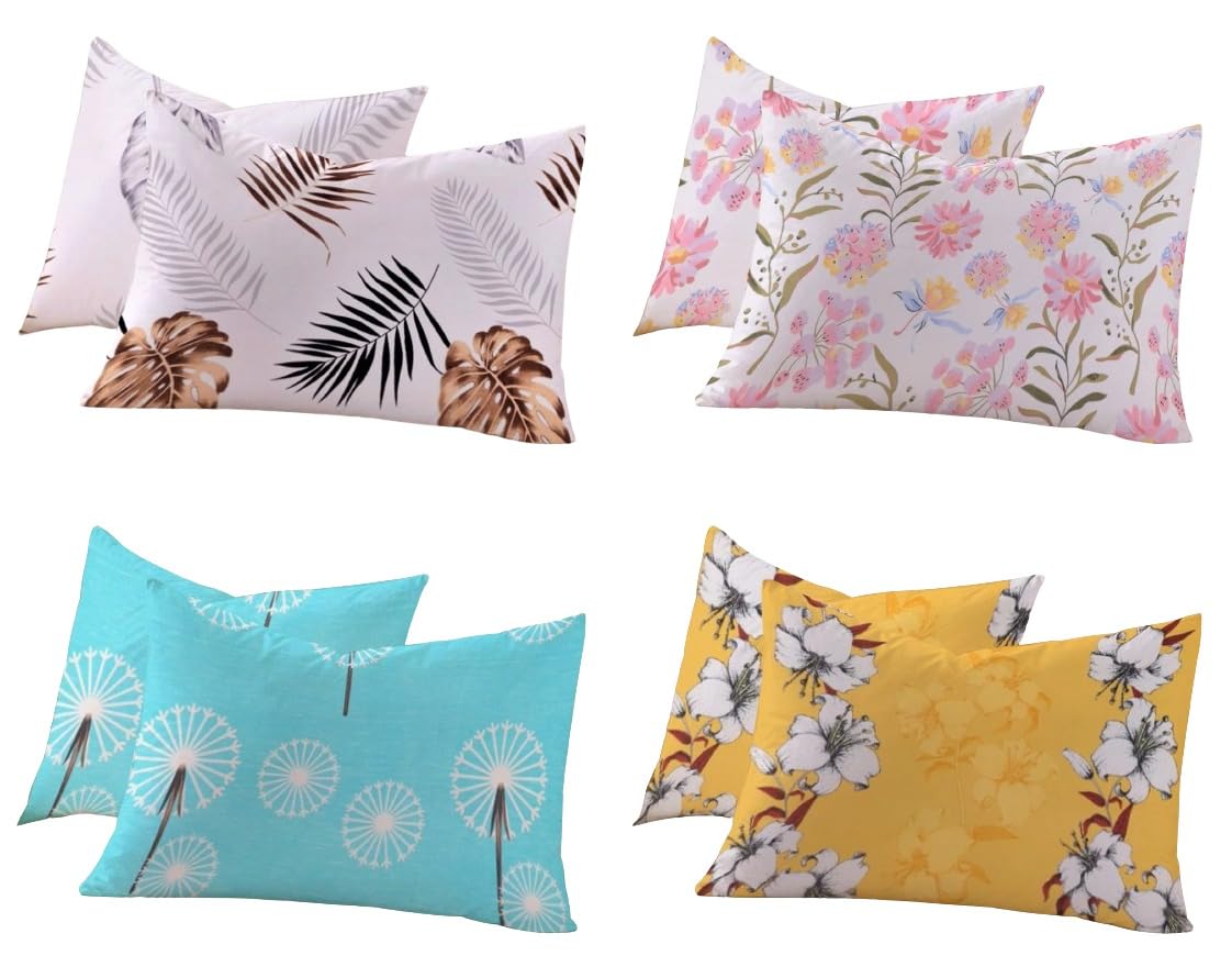 RD TREND 210 TC Glace Cotton King Size Pillow Covers - Floral Print, 18x28 Inches, Pack Of 2